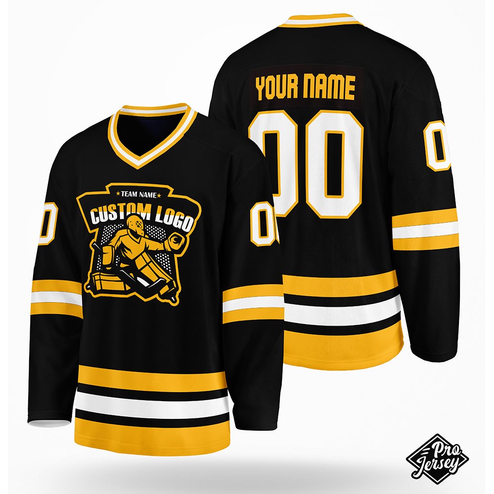 01 Custom Yellow & Black Hockey Jersey - Image 1