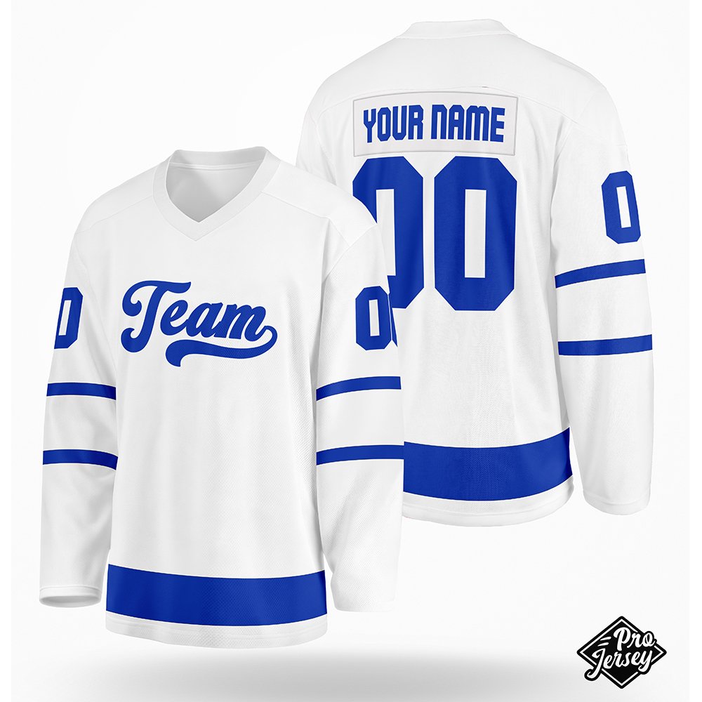 02 Custom White & Blue Hockey Jersey - Image 1