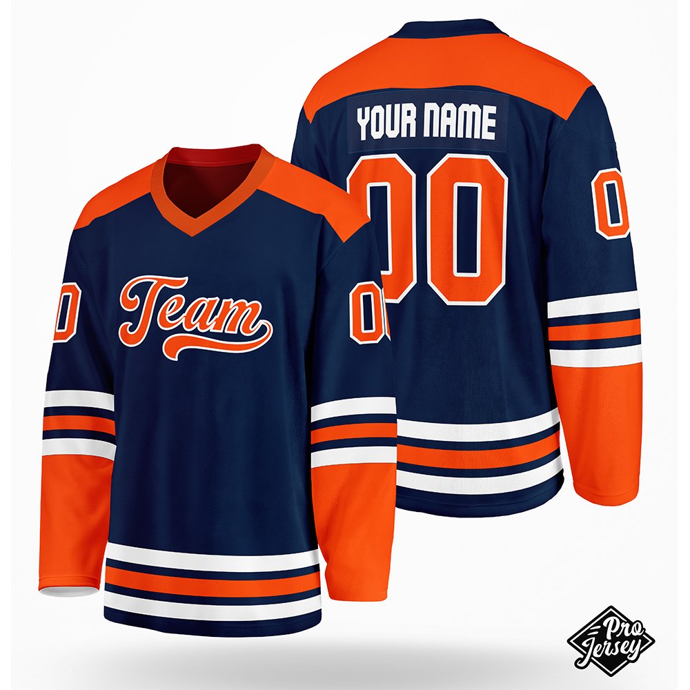 08 Custom Orange & Blue Hockey Jersey - Image 1
