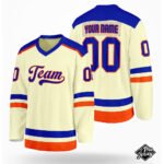Custom Orange, Cream & Blue Hockey Jersey