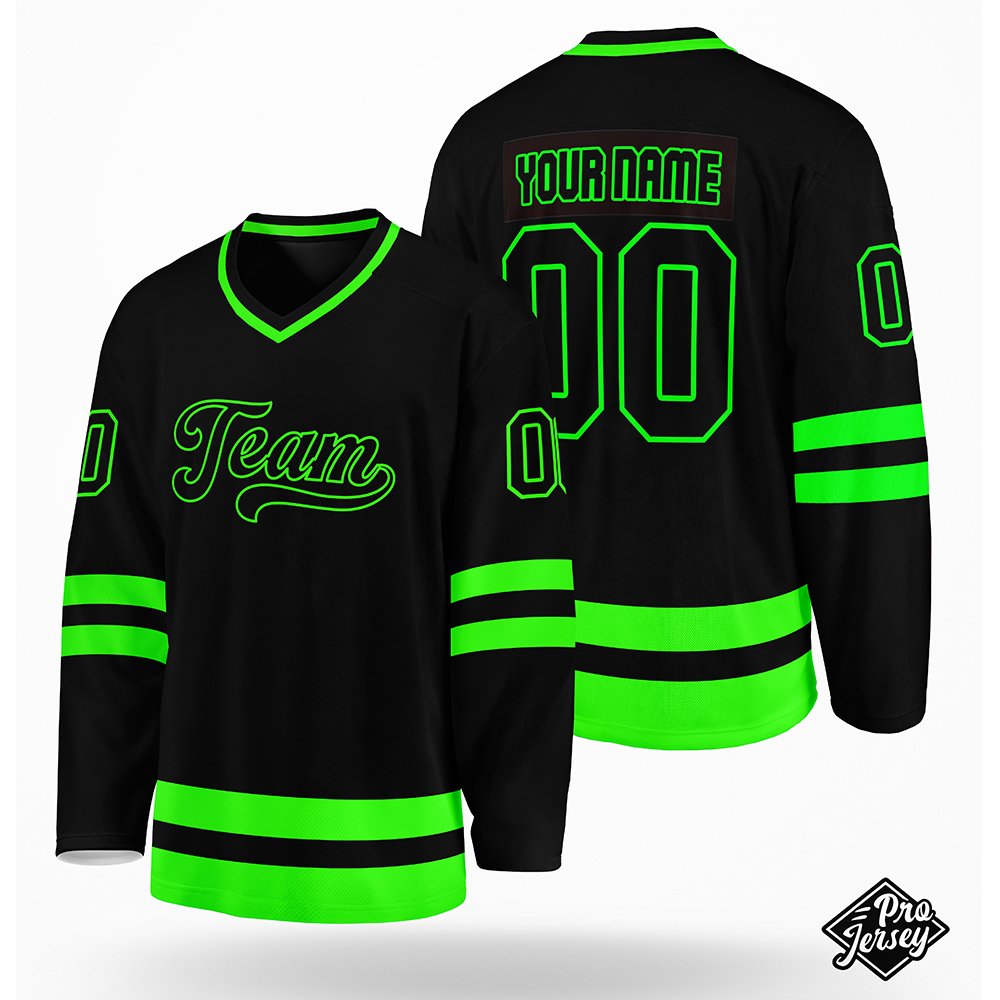 14 Custom Black & Green Hockey Jersey - Image 1