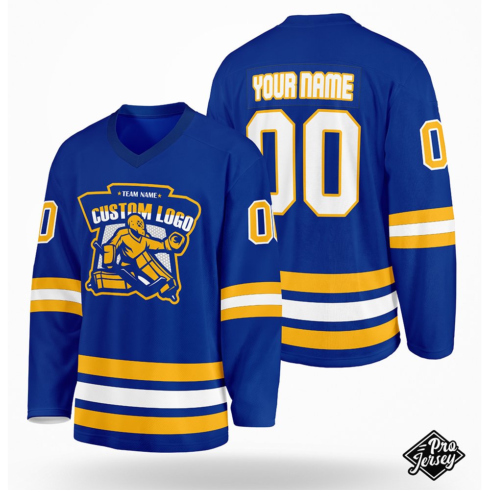 19 Custom Yellow & Blue Hockey Jersey - Image 1